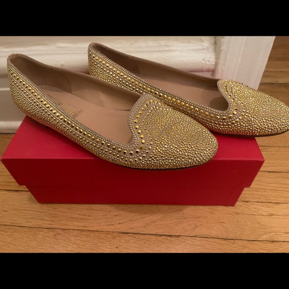 Valentino Garavani Shoes - Valentino Microstud Crystal Gold Loafers Flats 10